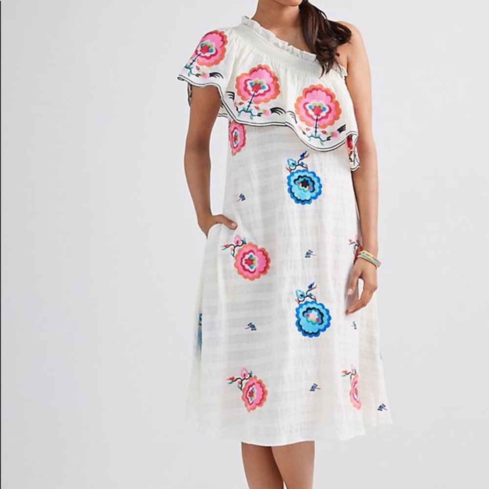 NWT Anthropologie embroidered one shoulder dress
